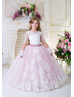 Short Sleeves Beaded Lace Tulle Elegant Flower Girl Dress